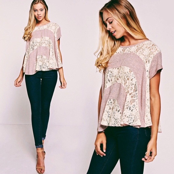 Tops - Loose Knit Top Ruffle Flowy Loose Lace Top, Blush